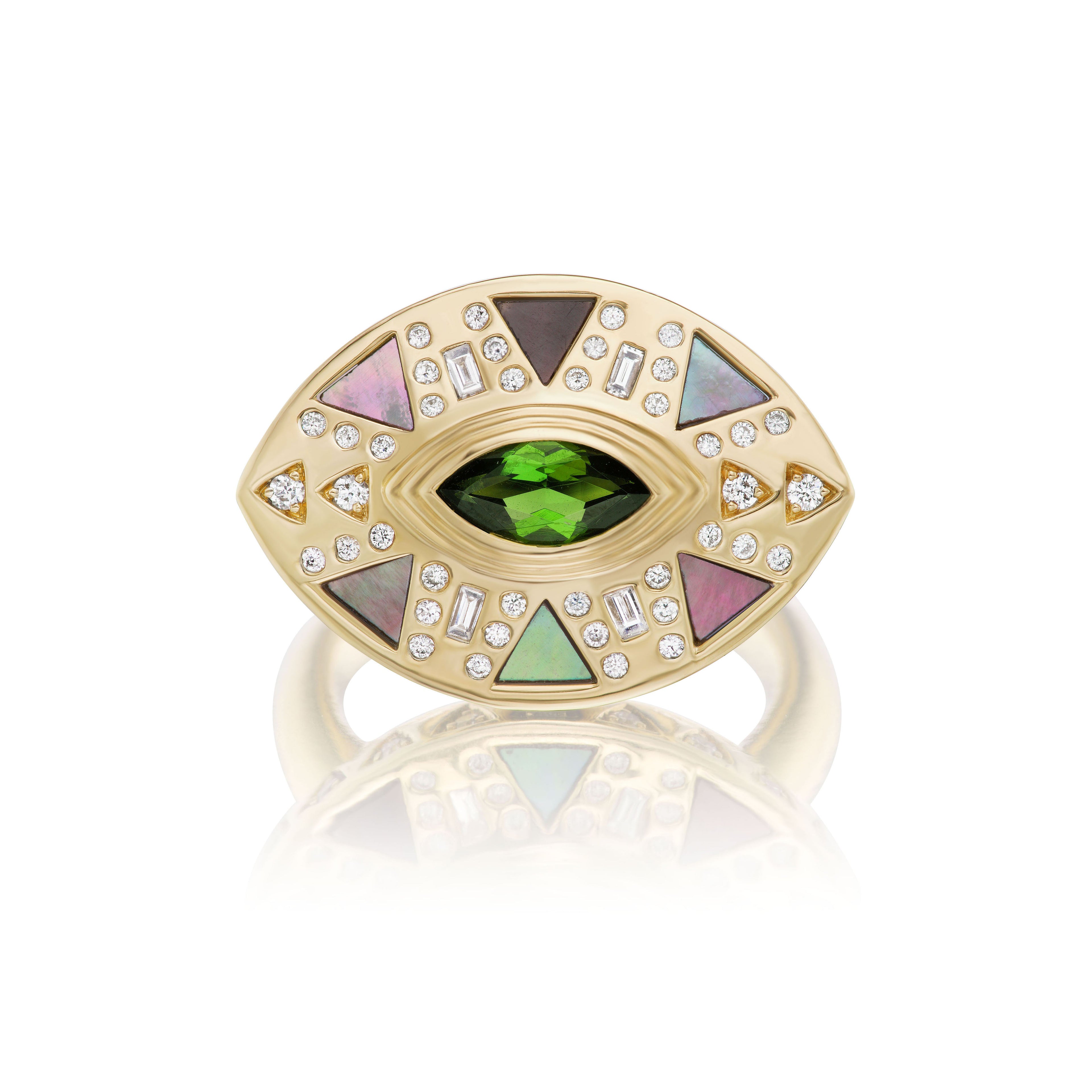 Harwell Godfrey 18k Tourmaline. MOP. Diamond Cleopatra's Eye Cocktail Ring